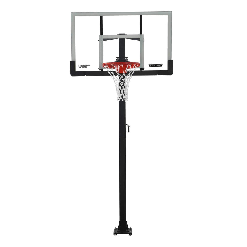 Adjustable In-Ground Bolt Down Outdoor Basketball Hoop with 60-in Tempered Glass, Hoop & Net System D1454