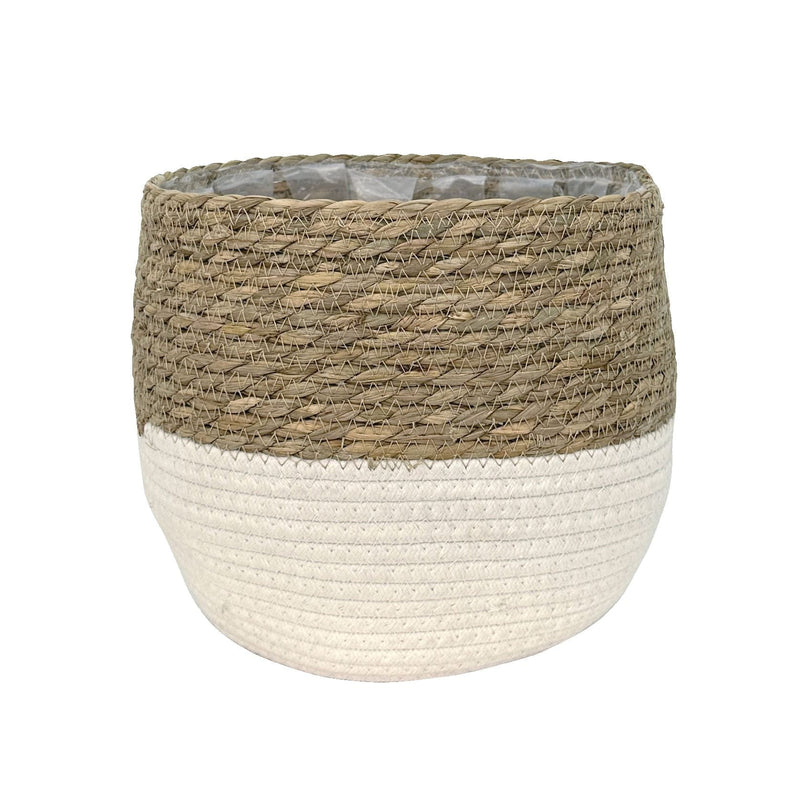 Lynne Weave Cotton Jute Round Basket Planter with Leaf-Proof Plastic Lining, 10-in R3551