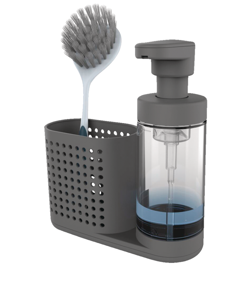 Madesmart Non-Slip Foaming Hand/Dish Soap Pump Dispenser & Sink Caddy Organizer, Grey Y5888