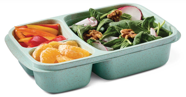 3-Section Food Storage Container, Green/Sage, with Wheat Straw, 4-pk O7565