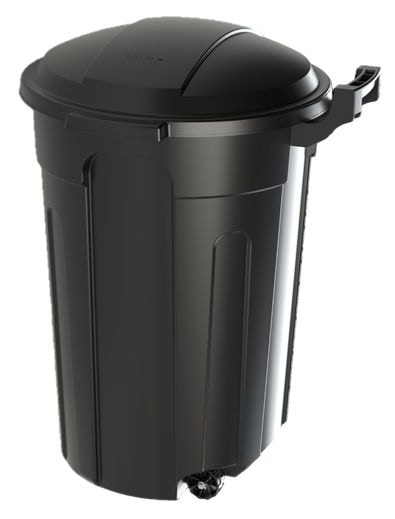 Resin Circular Wheeled Outdoor Garbage Can with Lid, Black, 121-L B2379