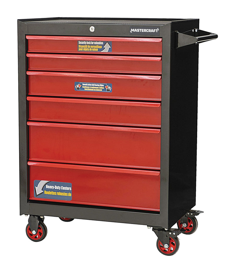 Rolling Tools Storage Cabinet with 6 Drawers, Black&Red, 26-in R6607