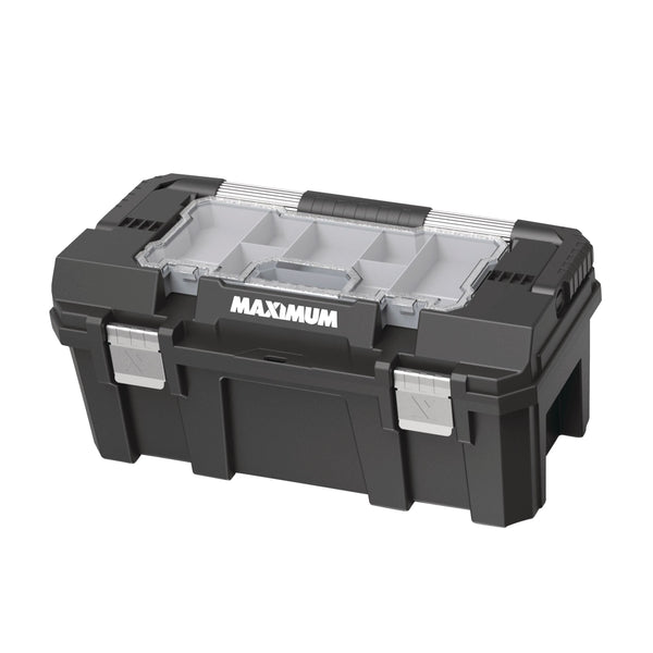 Heavy-Duty Plastic Tool Box with Removable Tray & Organizer, 22-in, Black S8972