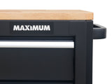 Tool Cabinet with Wood Top and 4-Outlet Power Strip, Black, 74x24-in