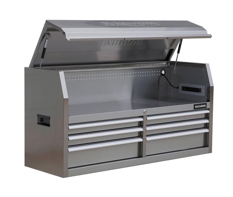 Tool Storage Chest with 6 Drawers, Powerbar with USB, Stainless Steel, 56-in A7520