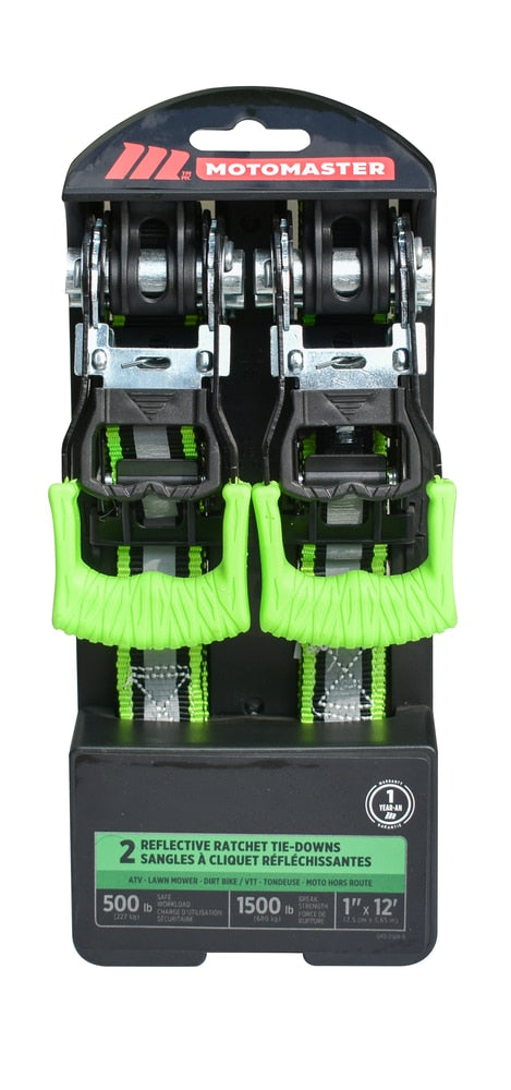 1,500-lb Reflective Ratchet Tie-Down Strap with Padded D-Handle, 1-in x 12-ft, 2-pk L4262