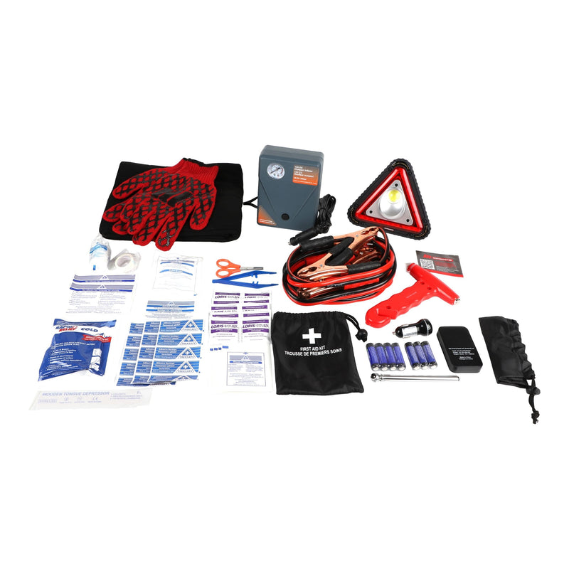 Executive Safety Kit with Booster Cables, Air Compressor & LED Flares F6268