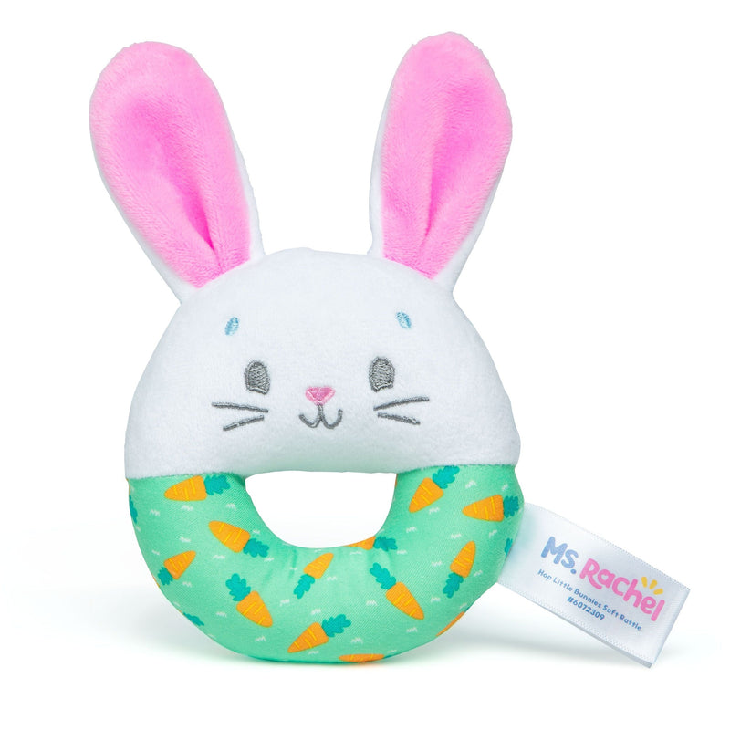 Hop Little Bunnies Soft Rattle Toy, Baby Teething Toys with Plush Bunny Cover, Toddler Toys D5114