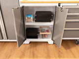 Bold 3.0 Series All-in-One Lockable Steel Garage Cabinetry Set with Stainless Steel Top, White/Platinum, 48-in x 18-in x 76.75-in, 5-pc