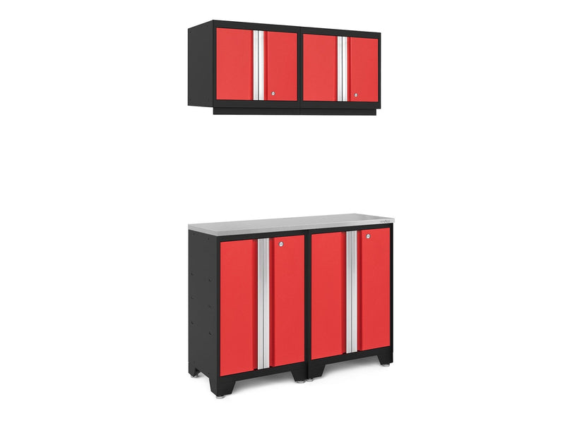 Bold 3.0 Series All-in-One Lockable Steel Garage Cabinetry Set with Stainless Steel Top, Black/Red, 48-in x 18-in x 76.75-in, 5-pc M2803