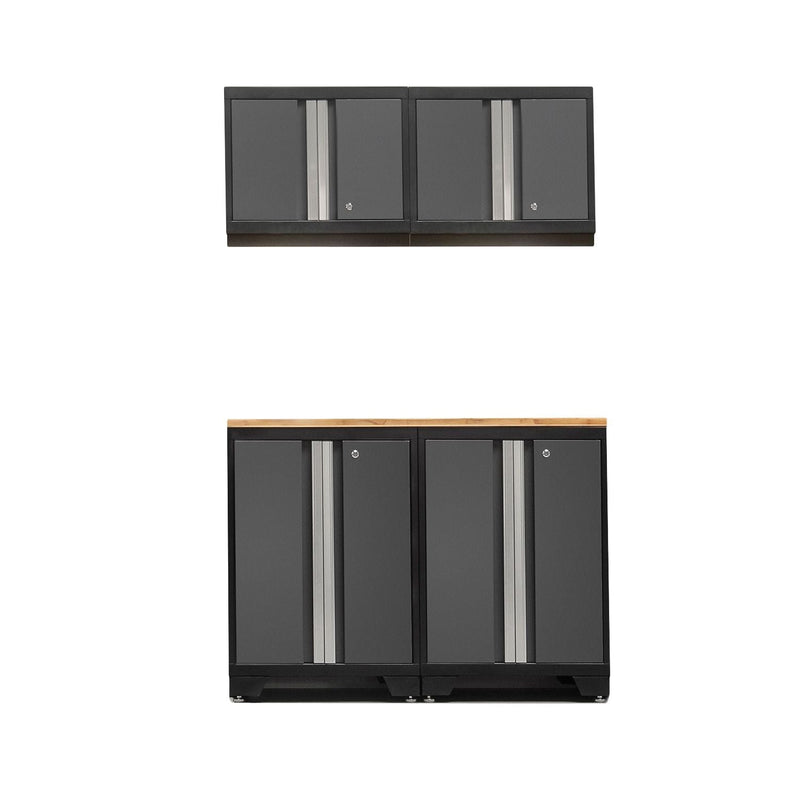 Bold Series Lockable 24-Gauge Steel Garage Cabinetry Set with Bamboo Top, Black/Grey, 48-in x 18-in x 76.75-in, 5-pc I7708