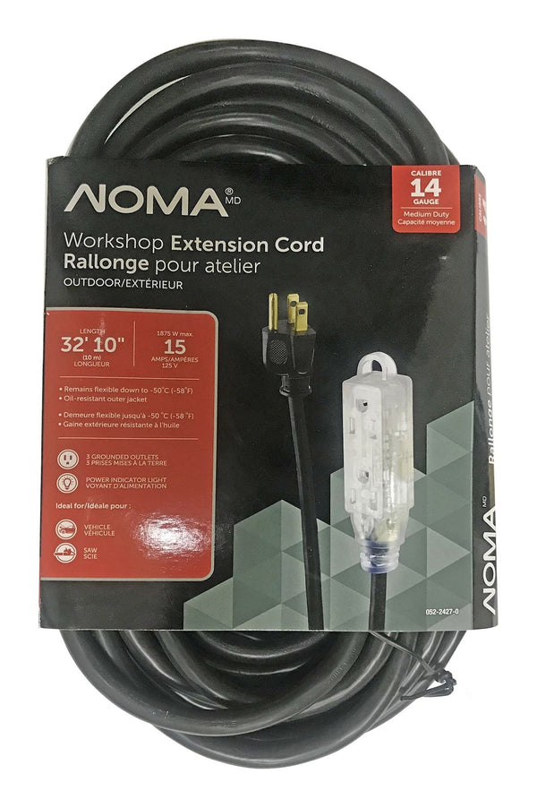 32-ft 10-in 14/3 Outdoor Extension Cord with 3 Grounded Outlets and Lighted End, Black R6900