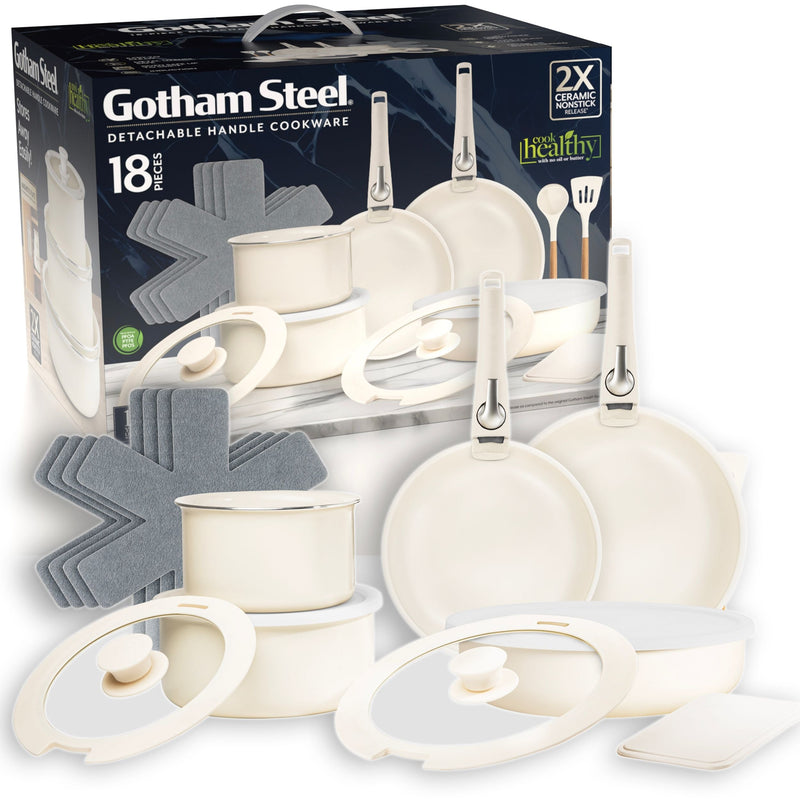 OB Pots & Pan Set with Removable Handles, Cream, 18-pc D8251