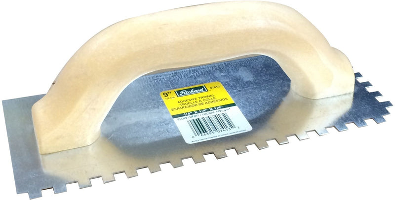 Steel Square-Notch Adhesive Trowel For Ceramic Tile & Flooring, 1/4 x 9-in A6675