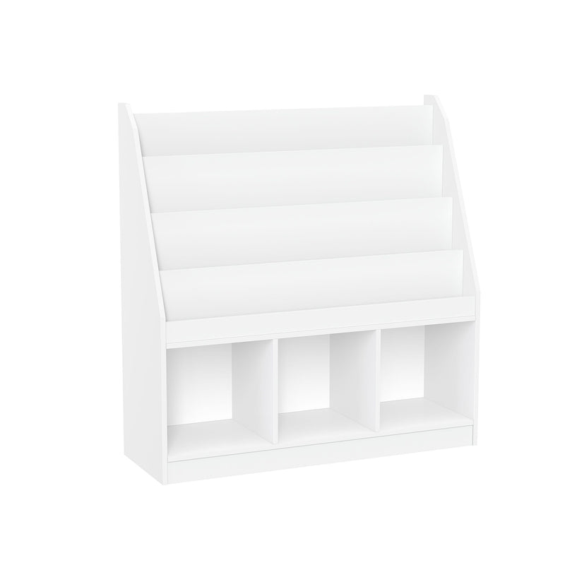 Home Kids' Playroom Bookrack with 3 Toy Organizer Cubbies & 4 Book Shelves, White C1802