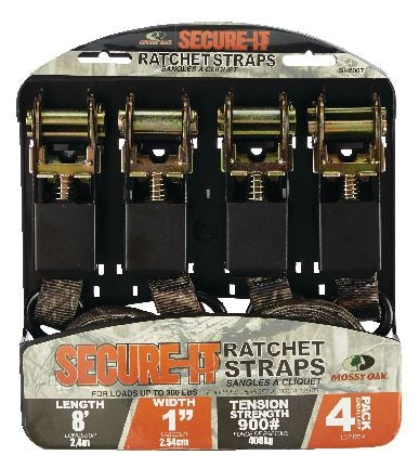 Ratchet Tie-Down Straps, 1-in x 8-ft (2.54 cm x 2.4 m), 4-pk U3109