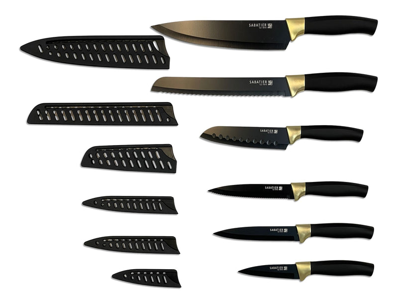 Knife Set with Covers, Black/Gold, 12-pc P7344