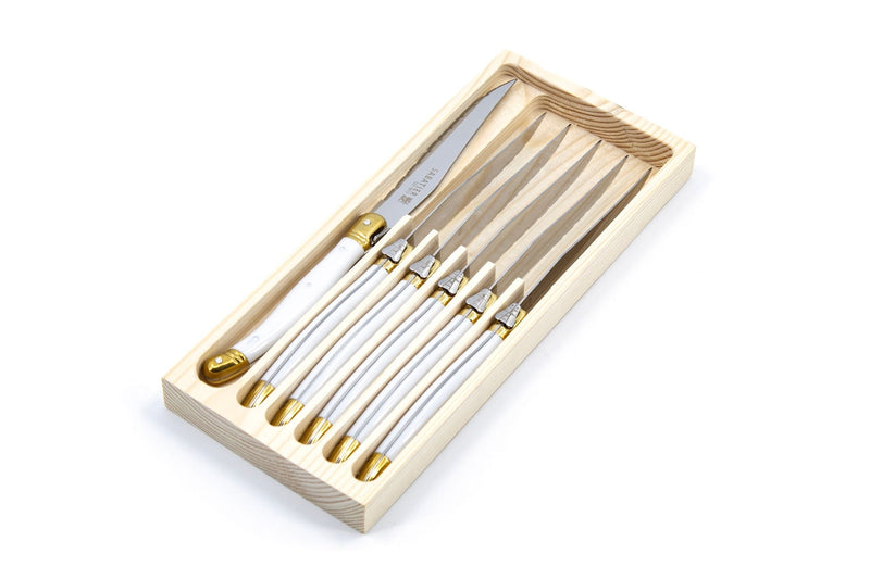 Laguiole Steak Knife Set, White/Gold, 6-pc D1569