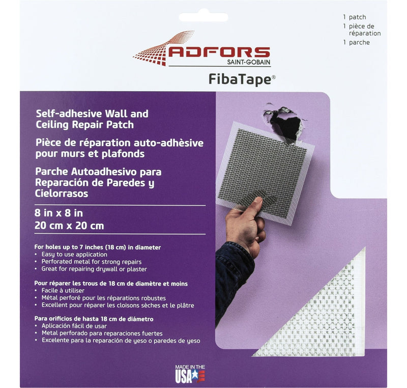 Self-Adhesive Wall & Ceiling Hole Repair Patch For Drywall & Plaster, 8 x 8-in K9392