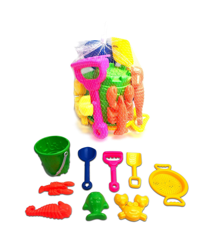 Sand Plastic Mold Toy Set with Bucket, Multi-Coloured, 9-pk, Ages 2+, for Summer/Beach Activities E8015