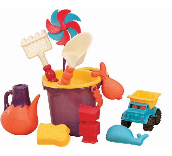 Sand Plastic Mold Toy Set with Bucket, Multi-Coloured, Assorted, 11-pk, Ages 2+, for Summer/Beach Activities X7041