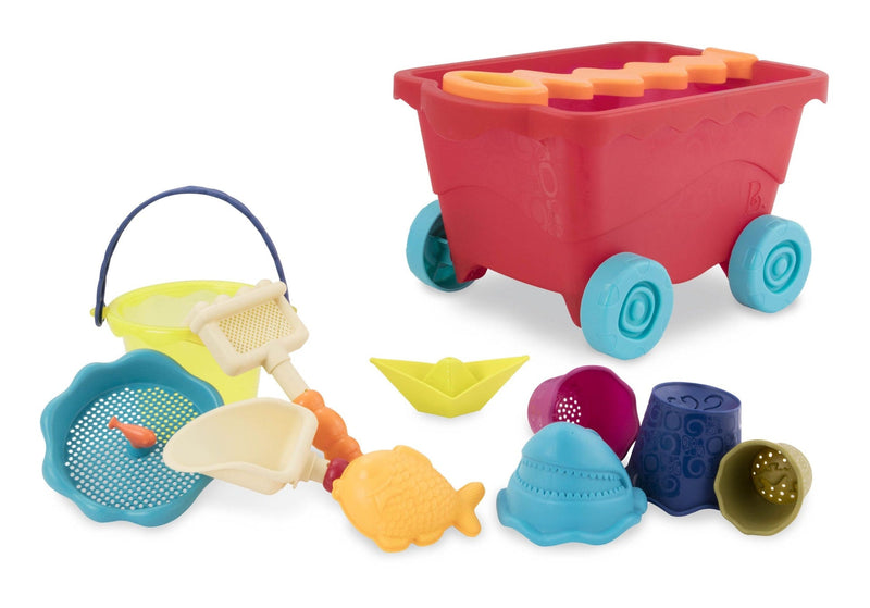 Sand Plastic Mold Toy Set with Wagon, Multi-Coloured, 11-pk, Ages 2+, for Summer/Beach Activities J1441