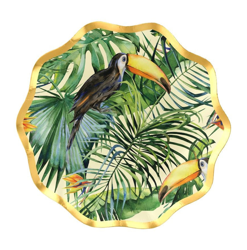 Palm Spring Round Paper Disposable Appetizer Bowls, Green/Gold, 6.5-in, 8-pk, for Summer Party Y3797