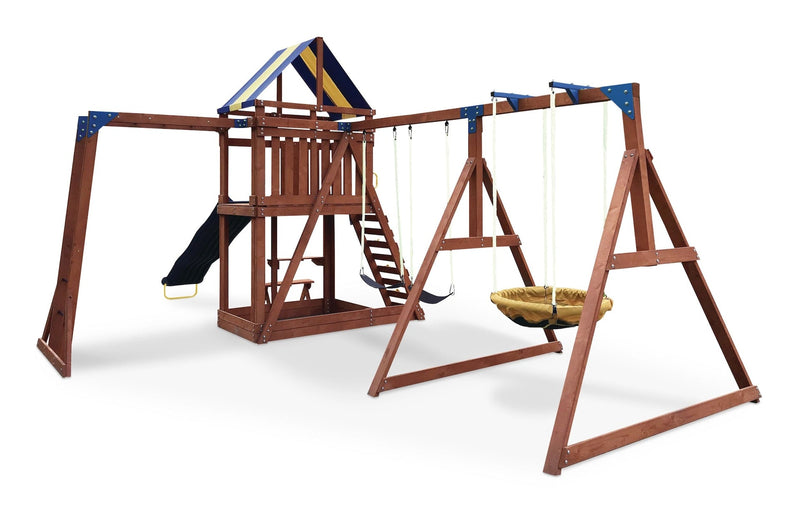 Grand Mesa Outdoor Wooden Play Centre, with Swings, Slide, Sandbox and More, Ages 5+ P6972