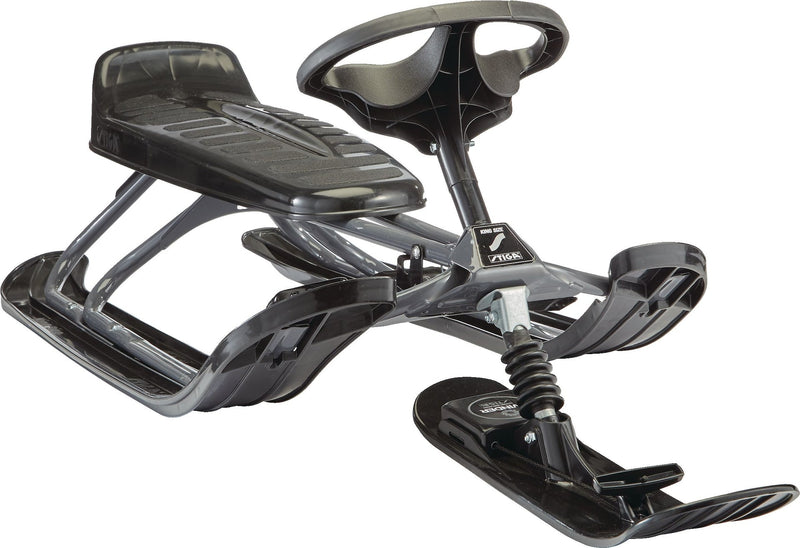 GT King Size Kids' 2-Person Winter Snow Racer Sled with Steering Wheel & Brakes, Grey A4452