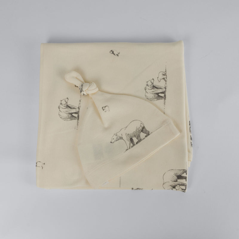 Polar Bear Print Premium Organic Cotton Blanket and Beanie Set E2458