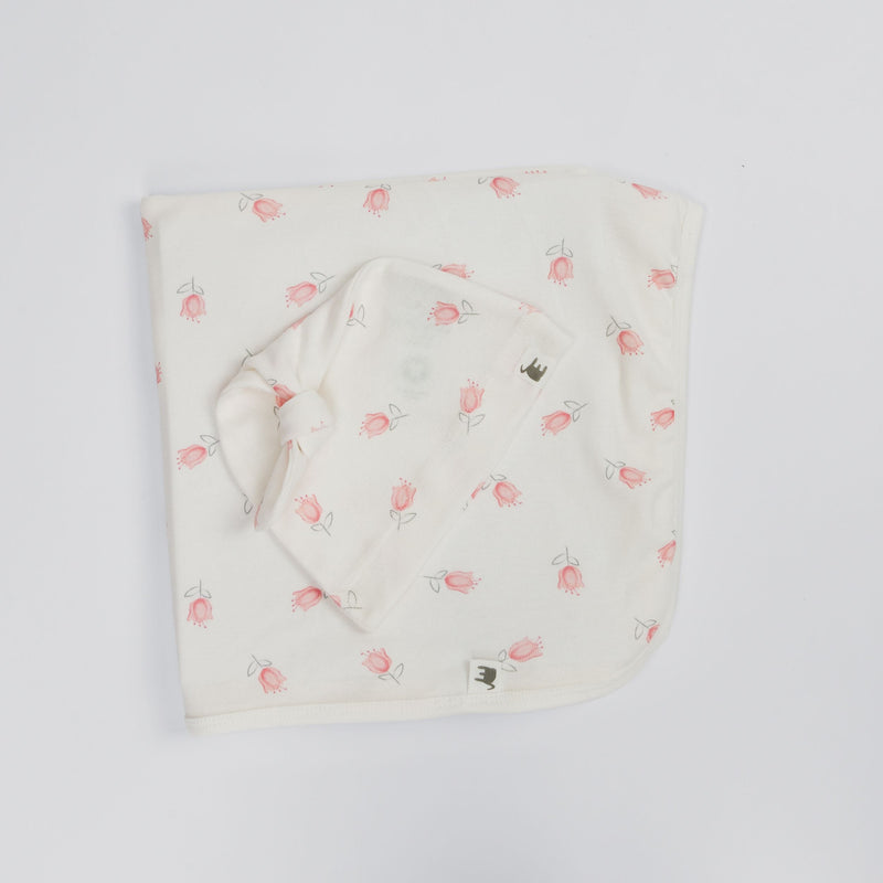 Tulip Print Premium Organic Cotton Blanket and Beanie Set M7037
