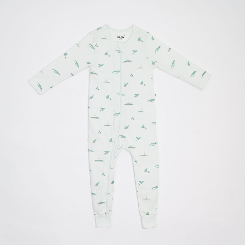 Whale Print Premium Organic Cotton Play and Grow Rib Foot Zippy, Various Sizes A8702
