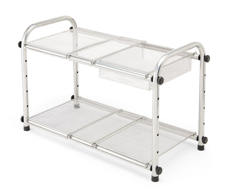 Alpha Under-Sink Expandable & Adjustable Metal Storage Organizer Shelf with Basket, Chrome F8498