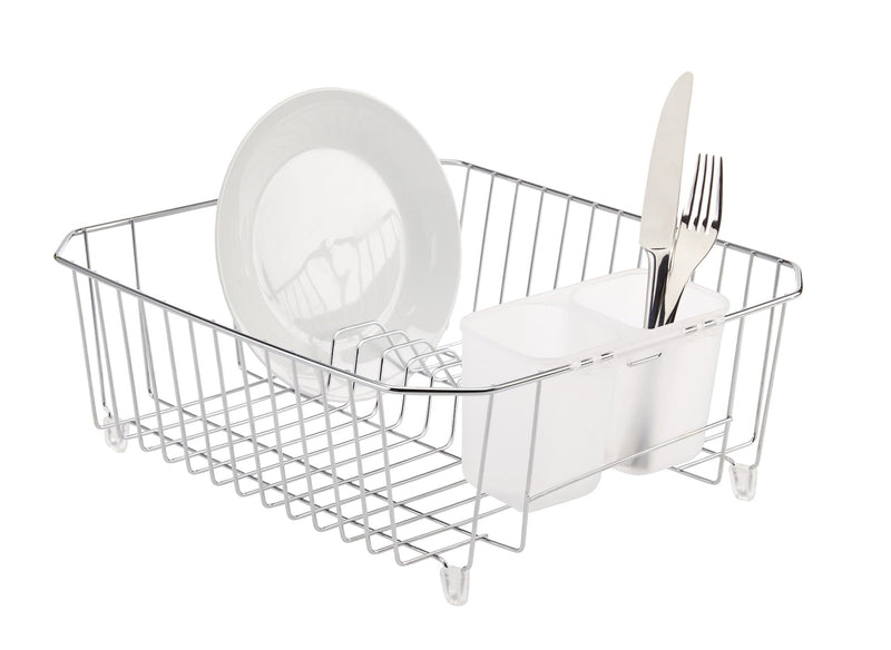 Small Metal Dish Drying/Draining Rack For Kitchen, Chrome, 14.25 x 12.5 x 5-in T5401