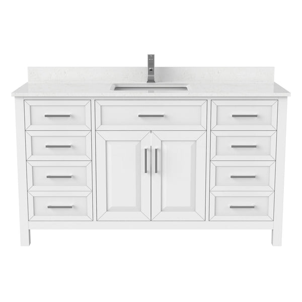 Terrence Undermount Single Sink Stone Top Bathroom Vanity with Drawer & Cabinet Organizer, White, 60-in Q4193