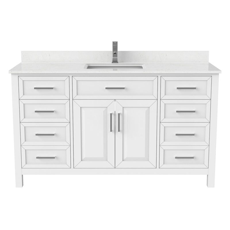 Terrence Undermount Single Sink Stone Top Bathroom Vanity with Drawer & Cabinet Organizer, White, 60-in Q4193