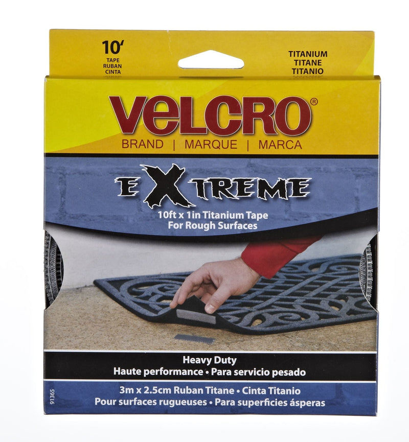 Hook-and-loop Heavy Duty UV-Resistant Extreme Titanium Strip Tape with Permanent Adhesive, 10-ft x 1in, 1-pk U4794