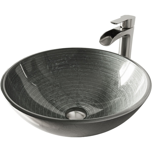 Glass Simply Silver Bathroom Sink/Basin Set with Niko Faucet and Round Vessel Z5011