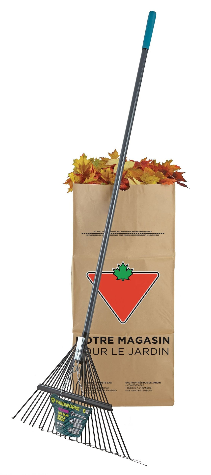 24-Tine Metal Leaf Rake with Fibreglass Shaft, 24-in