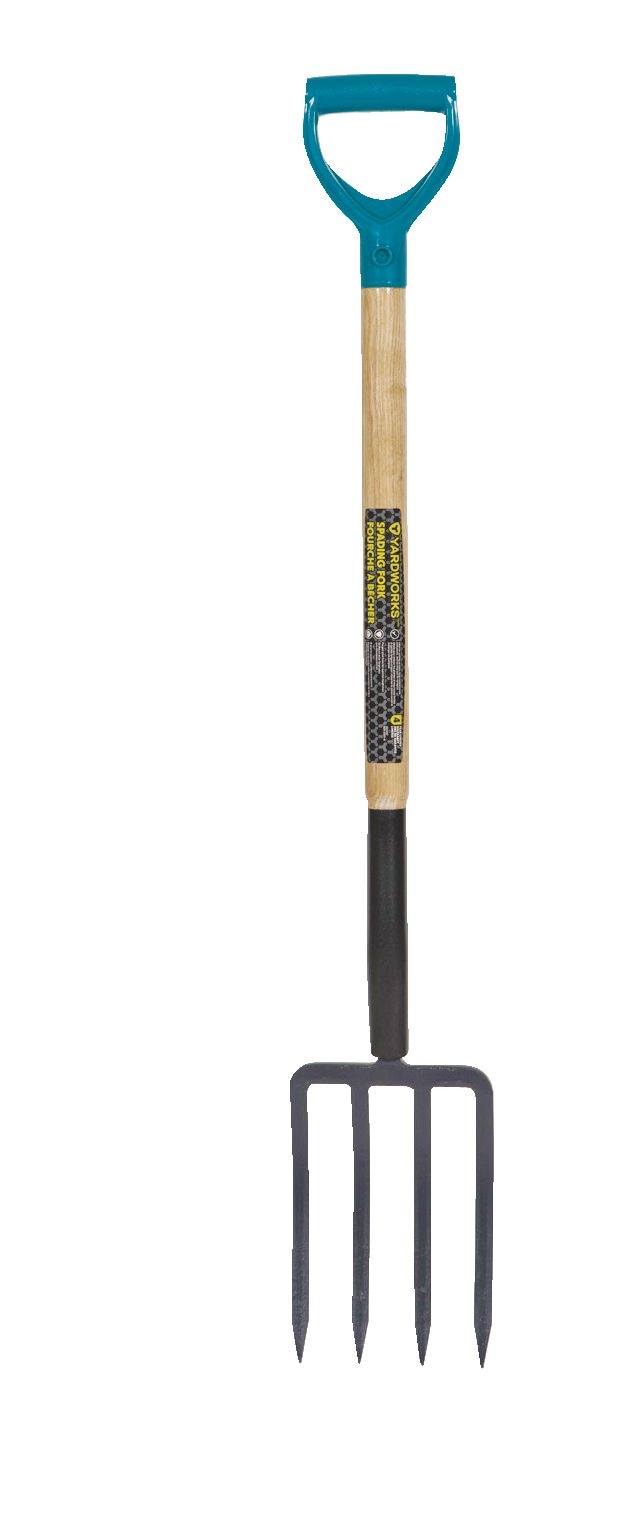 Tempered-Steel 4-Tine D-Grip Garden Fork, 30.5-in Wooden Shaft M8208
