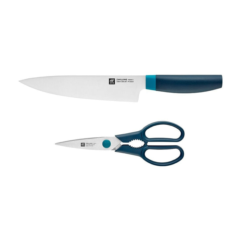 Now Multi-Purpose Stainless Steel Chef's Knife & Scissors/Shears Set, Blue, 2-pc O9127